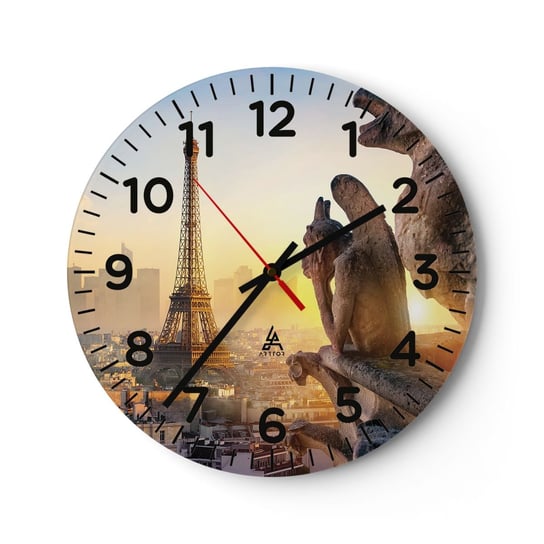 Zegar ścienny - Wiele się zmieniło… - 40x40cm - Miasto Wieża Eiffla Paryż - Okrągły zegar szklany - Nowoczeny Stylowy Zegar do salonu do kuchni - Cichy i Modny zegar ARTTOR