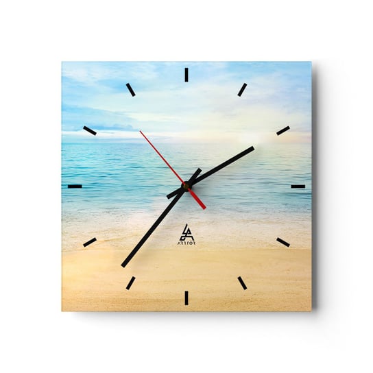 Zegar ścienny - Wielki błękit - 30x30cm - Morze Widok Plaża - Kwadratowy zegar na szkle - Nowoczeny Stylowy Zegar do salonu do kuchni - Cichy i Modny zegar ARTTOR