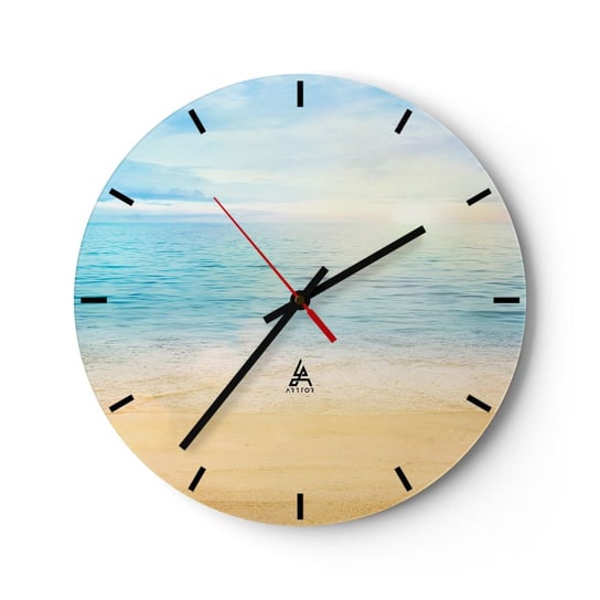 Zegar ścienny - Wielki błękit - 30x30cm - Morze Widok Plaża - Okrągły zegar na szkle - Nowoczeny Stylowy Zegar do salonu do kuchni - Cichy i Modny zegar ARTTOR