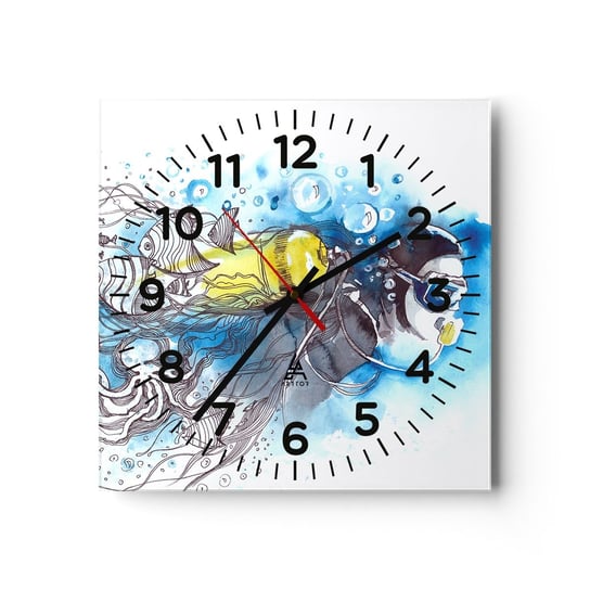 Zegar ścienny - Wielki błękit - 30x30cm - Nurkowanie Ryba Sport - Kwadratowy zegar ścienny - Nowoczeny Stylowy Zegar do salonu do kuchni - Cichy i Modny zegar ARTTOR