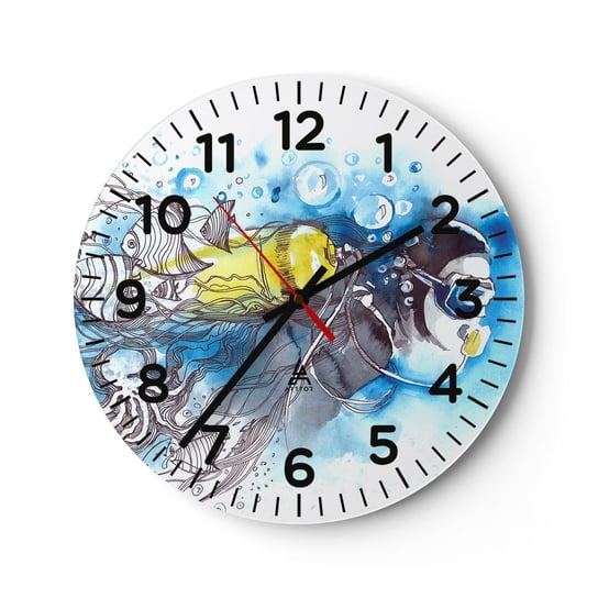 Zegar ścienny - Wielki błękit - 30x30cm - Nurkowanie Ryba Sport - Okrągły zegar ścienny - Nowoczeny Stylowy Zegar do salonu do kuchni - Cichy i Modny zegar ARTTOR