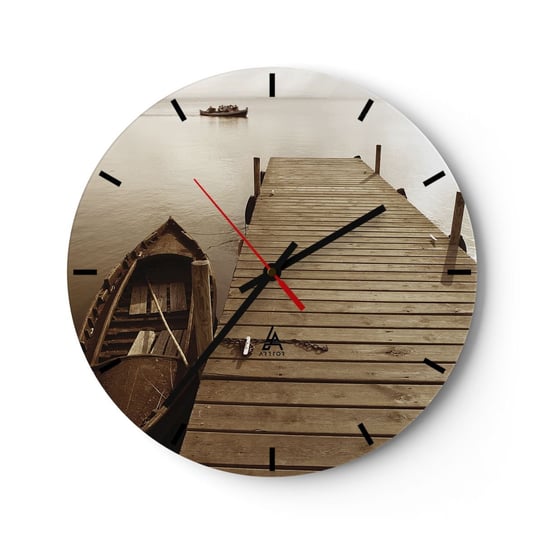Zegar ścienny - Wielki spokój - 30x30cm - Krajobraz Jezioro Drewniany Pomost - Okrągły zegar na szkle - Nowoczeny Stylowy Zegar do salonu do kuchni - Cichy i Modny zegar ARTTOR