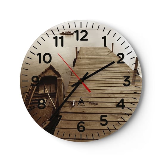 Zegar ścienny - Wielki spokój - 30x30cm - Krajobraz Jezioro Drewniany Pomost - Okrągły zegar ścienny - Nowoczeny Stylowy Zegar do salonu do kuchni - Cichy i Modny zegar ARTTOR