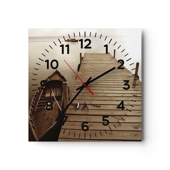 Zegar ścienny - Wielki spokój - 40x40cm - Krajobraz Jezioro Drewniany Pomost - Kwadratowy zegar szklany - Nowoczeny Stylowy Zegar do salonu do kuchni - Cichy i Modny zegar ARTTOR