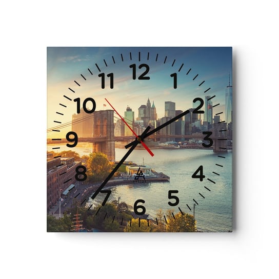 Zegar ścienny - Wielkomiejski świt - 30x30cm - Nowy Jork Miasto Most Brookliński - Kwadratowy zegar ścienny - Nowoczeny Stylowy Zegar do salonu do kuchni - Cichy i Modny zegar ARTTOR