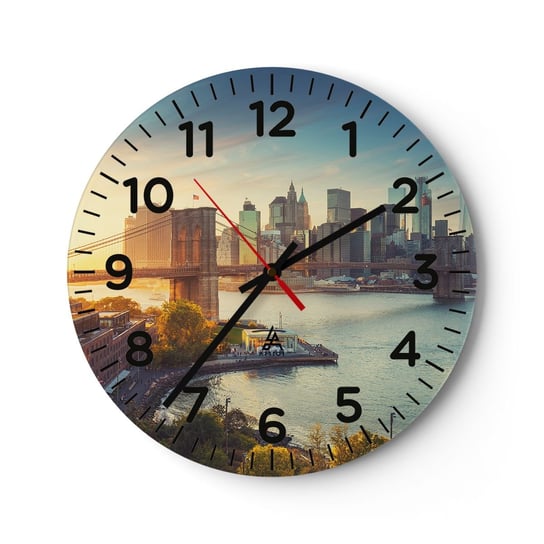 Zegar ścienny - Wielkomiejski świt - 30x30cm - Nowy Jork Miasto Most Brookliński - Okrągły zegar ścienny - Nowoczeny Stylowy Zegar do salonu do kuchni - Cichy i Modny zegar ARTTOR