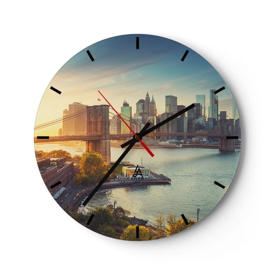 Zegar ścienny - Wielkomiejski świt - 40x40cm - Nowy Jork Miasto Most Brookliński - Okrągły zegar ścienny - Nowoczeny Stylowy Zegar do salonu do kuchni - Cichy i Modny zegar ARTTOR
