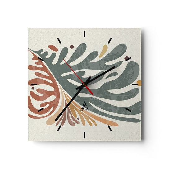 Zegar ścienny - Wielobarwny liść - 30x30cm - Boho Minimalizm Sztuka - Kwadratowy zegar na szkle - Nowoczeny Stylowy Zegar do salonu do kuchni - Cichy i Modny zegar ARTTOR