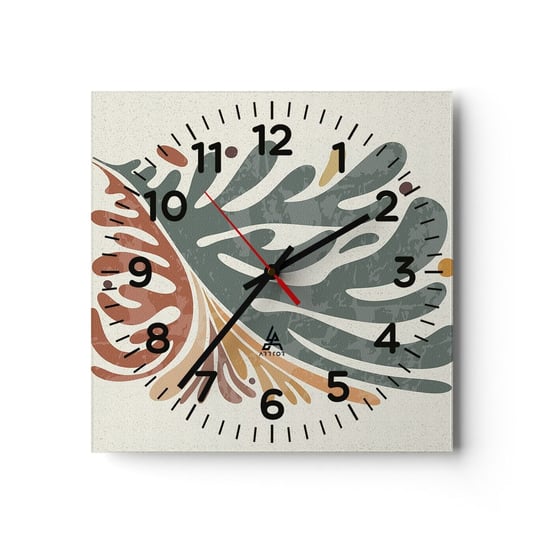 Zegar ścienny - Wielobarwny liść - 40x40cm - Boho Minimalizm Sztuka - Kwadratowy zegar szklany - Nowoczeny Stylowy Zegar do salonu do kuchni - Cichy i Modny zegar ARTTOR