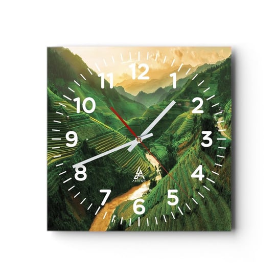 Zegar ścienny - Wietnamska dolina - 30x30cm - Pola Ryżowe Azja Krajobraz - Kwadratowy zegar ścienny - Nowoczeny Stylowy Zegar do salonu do kuchni - Cichy i Modny zegar ARTTOR