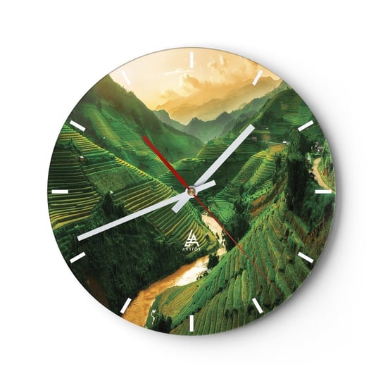 Zegar ścienny - Wietnamska dolina - 30x30cm - Pola Ryżowe Azja Krajobraz - Okrągły zegar na szkle - Nowoczeny Stylowy Zegar do salonu do kuchni - Cichy i Modny zegar ARTTOR