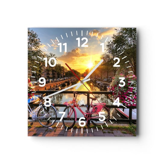 Zegar ścienny - Wiosenny poranek w Amsterdamie - 30x30cm - Miasto Amsterdam Architektura - Kwadratowy zegar ścienny - Nowoczeny Stylowy Zegar do salonu do kuchni - Cichy i Modny zegar ARTTOR