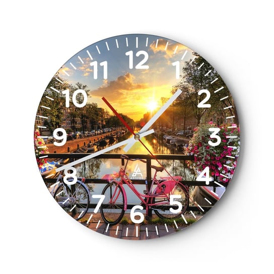 Zegar ścienny - Wiosenny poranek w Amsterdamie - 30x30cm - Miasto Amsterdam Architektura - Okrągły zegar ścienny - Nowoczeny Stylowy Zegar do salonu do kuchni - Cichy i Modny zegar ARTTOR