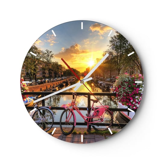 Zegar ścienny - Wiosenny poranek w Amsterdamie - 40x40cm - Miasto Amsterdam Architektura - Okrągły zegar ścienny - Nowoczeny Stylowy Zegar do salonu do kuchni - Cichy i Modny zegar ARTTOR