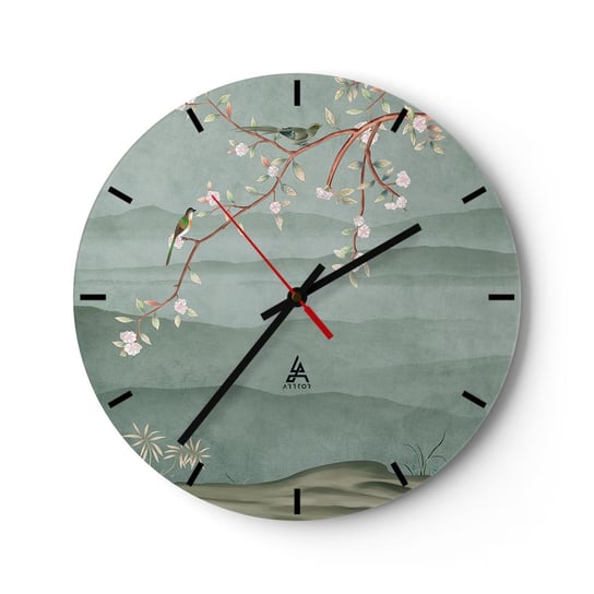 Zegar ścienny - Wiosna, ach, to ty - 30x30cm - Pastelowy Ptaki Kwiaty - Okrągły zegar na szkle - Nowoczeny Stylowy Zegar do salonu do kuchni - Cichy i Modny zegar ARTTOR
