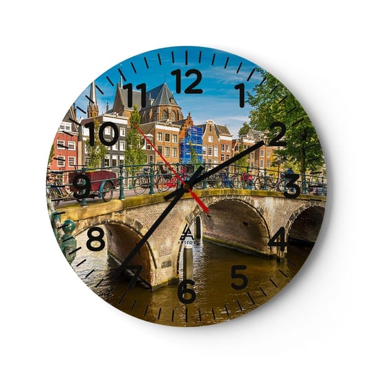 Zegar ścienny - Wiosna nad kanałem - 30x30cm - Miasto Amsterdam Architektura - Okrągły zegar ścienny - Nowoczeny Stylowy Zegar do salonu do kuchni - Cichy i Modny zegar ARTTOR