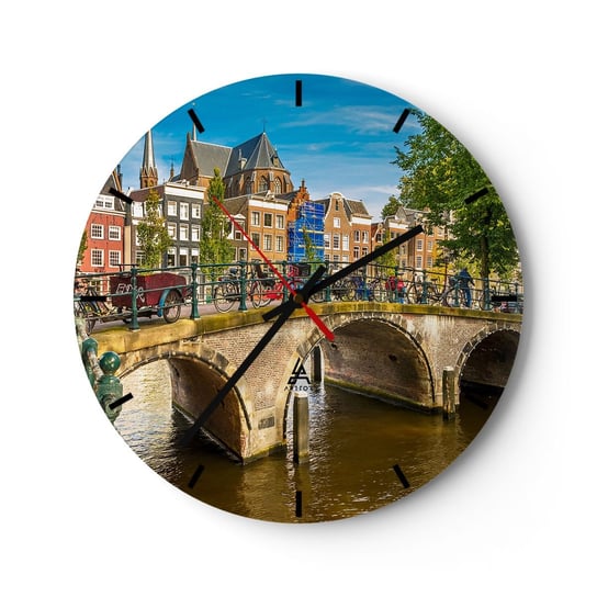 Zegar ścienny - Wiosna nad kanałem - 40x40cm - Miasto Amsterdam Architektura - Okrągły zegar ścienny - Nowoczeny Stylowy Zegar do salonu do kuchni - Cichy i Modny zegar ARTTOR