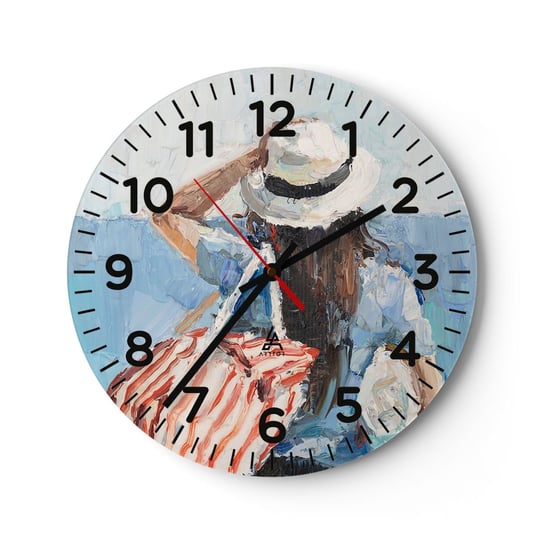 Zegar ścienny - Witaj na wakacjach - 40x40cm - Plaża Kobieta Marynistyczny - Okrągły zegar szklany - Nowoczeny Stylowy Zegar do salonu do kuchni - Cichy i Modny zegar ARTTOR