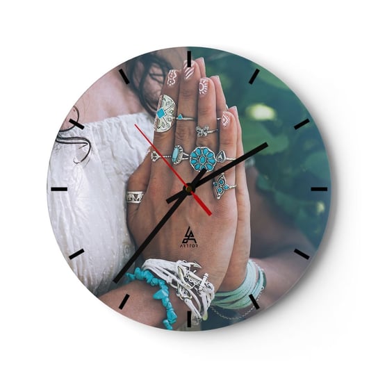 Zegar ścienny - Witaj w centrum bytu - 30x30cm - Kobieta Biżuteria Boho - Okrągły zegar na szkle - Nowoczeny Stylowy Zegar do salonu do kuchni - Cichy i Modny zegar ARTTOR