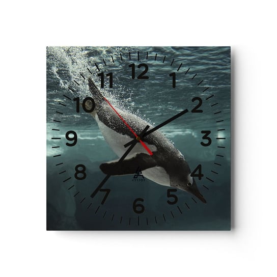 Zegar ścienny - Witaj w moim świecie - 30x30cm - Pingwin Zwierzęta Natura - Kwadratowy zegar ścienny - Nowoczeny Stylowy Zegar do salonu do kuchni - Cichy i Modny zegar ARTTOR