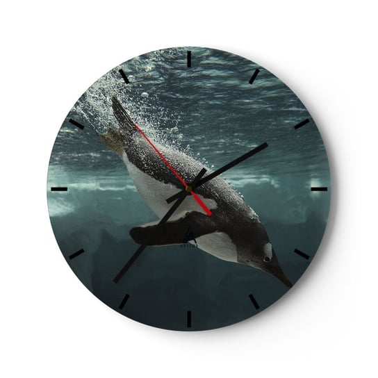 Zegar ścienny - Witaj w moim świecie - 30x30cm - Pingwin Zwierzęta Natura - Okrągły zegar na szkle - Nowoczeny Stylowy Zegar do salonu do kuchni - Cichy i Modny zegar ARTTOR