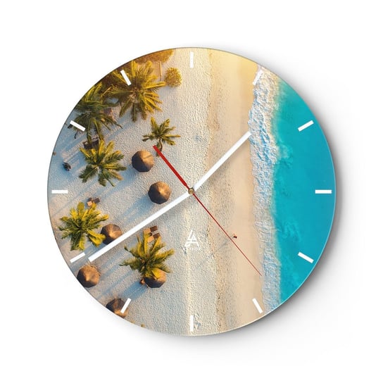 Zegar ścienny - Witaj w raju - 30x30cm - Plaża Palmy Egzotyka - Okrągły zegar na szkle - Nowoczeny Stylowy Zegar do salonu do kuchni - Cichy i Modny zegar ARTTOR