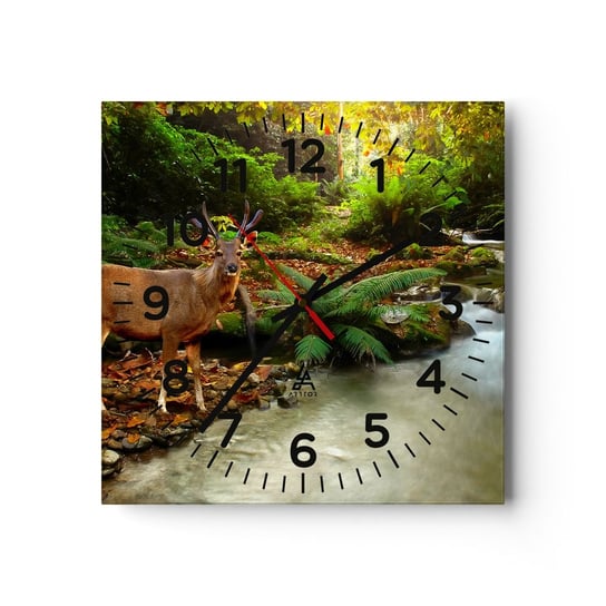 Zegar ścienny - Witam w moim świecie - 30x30cm - Krajobraz Zwierzęta Jeleń - Kwadratowy zegar ścienny - Nowoczeny Stylowy Zegar do salonu do kuchni - Cichy i Modny zegar ARTTOR