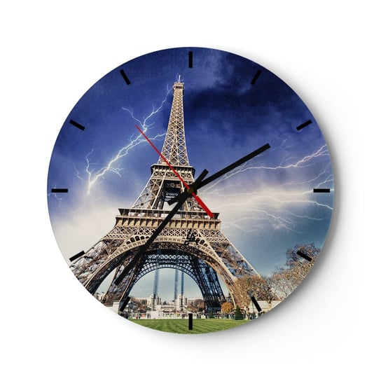 Zegar ścienny - Władczyni burz - 40x40cm - Miasto Paryż Wieża Eiffla - Okrągły zegar ścienny - Nowoczeny Stylowy Zegar do salonu do kuchni - Cichy i Modny zegar ARTTOR