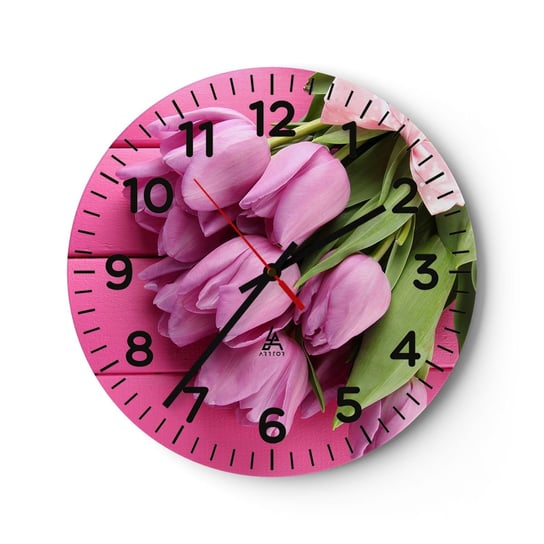 Zegar ścienny - Właśnie dla ciebie - 30x30cm - Kwiaty Tulipany Bukiet Kwiatów - Okrągły zegar ścienny - Nowoczeny Stylowy Zegar do salonu do kuchni - Cichy i Modny zegar ARTTOR