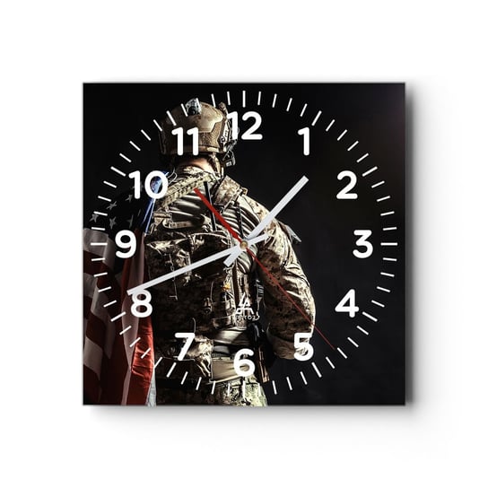 Zegar ścienny - Właśnie dlatego - 30x30cm - Żołnierz Amerykańska Flaga Komandos - Kwadratowy zegar ścienny - Nowoczeny Stylowy Zegar do salonu do kuchni - Cichy i Modny zegar ARTTOR
