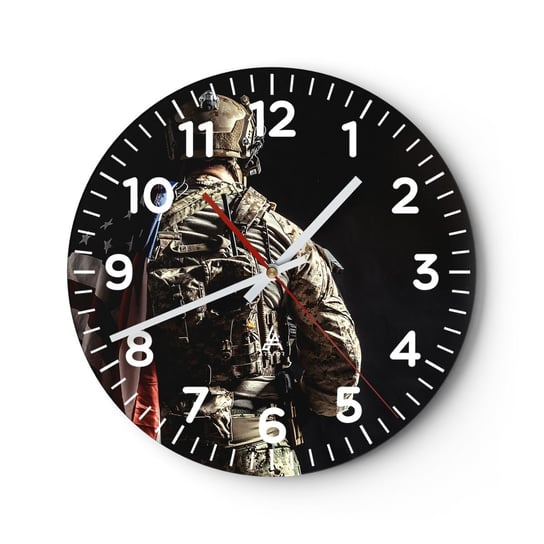 Zegar ścienny - Właśnie dlatego - 40x40cm - Żołnierz Amerykańska Flaga Komandos - Okrągły zegar szklany - Nowoczeny Stylowy Zegar do salonu do kuchni - Cichy i Modny zegar ARTTOR