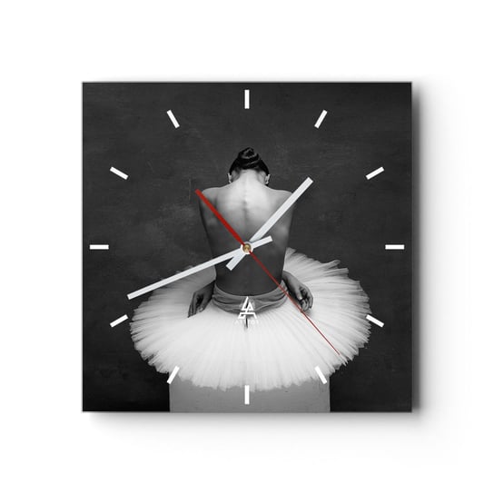 Zegar ścienny - Właśnie rozkwita - 30x30cm - Baletnica Taniec Balet - Kwadratowy zegar na szkle - Nowoczeny Stylowy Zegar do salonu do kuchni - Cichy i Modny zegar ARTTOR
