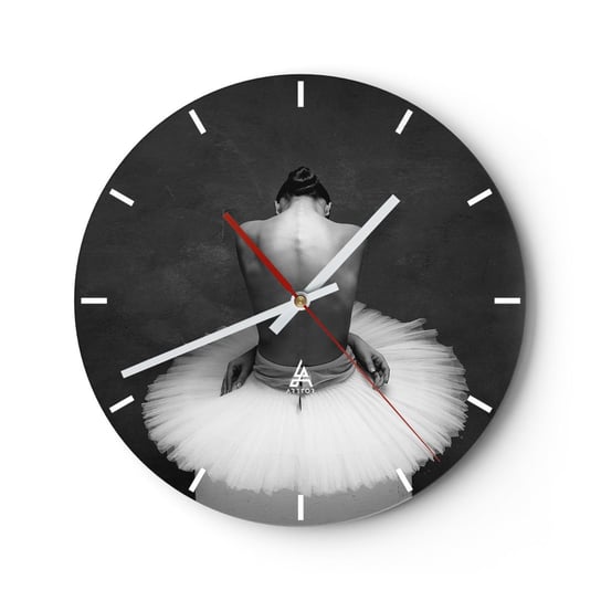 Zegar ścienny - Właśnie rozkwita - 30x30cm - Baletnica Taniec Balet - Okrągły zegar na szkle - Nowoczeny Stylowy Zegar do salonu do kuchni - Cichy i Modny zegar ARTTOR