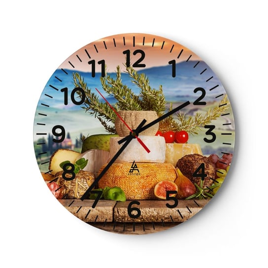 Zegar ścienny - Włoska radość życia - 30x30cm - Toskania Krajobraz Pyszne Sery - Okrągły zegar ścienny - Nowoczeny Stylowy Zegar do salonu do kuchni - Cichy i Modny zegar ARTTOR