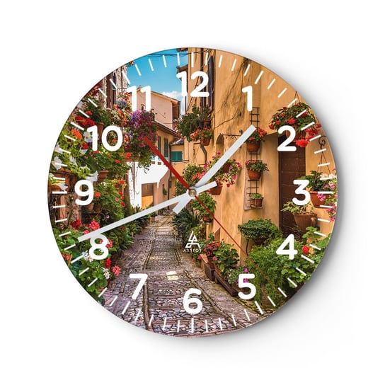 Zegar ścienny - Włoski zaułek - 30x30cm - Miasto Kwiaty Architektura - Okrągły zegar ścienny - Nowoczeny Stylowy Zegar do salonu do kuchni - Cichy i Modny zegar ARTTOR