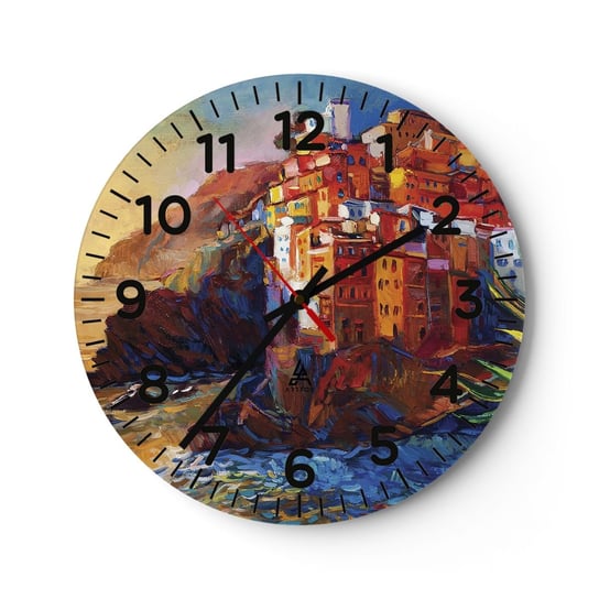 Zegar ścienny - Włoskie klimaty - 30x30cm - Krajobraz Architektura Morskie Wybrzeże - Okrągły zegar ścienny - Nowoczeny Stylowy Zegar do salonu do kuchni - Cichy i Modny zegar ARTTOR