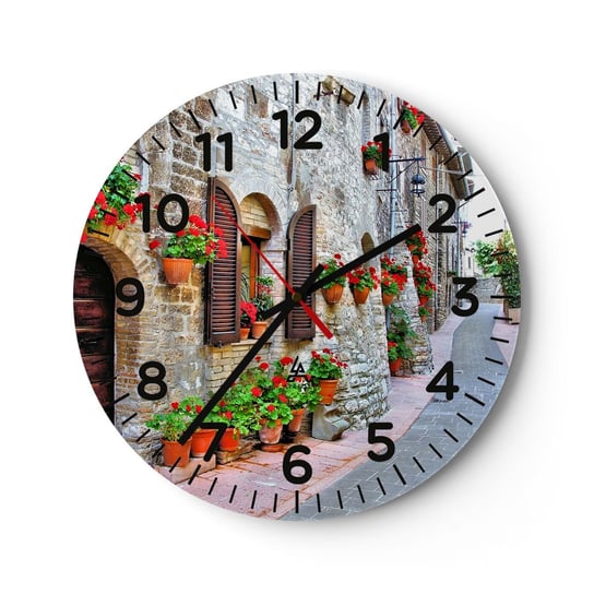 Zegar ścienny - Włoskie klimaty - 40x40cm - Miasto Włochy Architektura - Okrągły zegar szklany - Nowoczeny Stylowy Zegar do salonu do kuchni - Cichy i Modny zegar ARTTOR