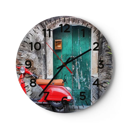 Zegar ścienny - Włoskie wakacje - 30x30cm - Motoryzacja Skuter Włochy - Okrągły zegar ścienny - Nowoczeny Stylowy Zegar do salonu do kuchni - Cichy i Modny zegar ARTTOR