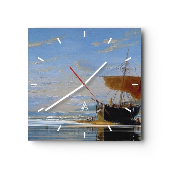 Zegar ścienny - Woda, ziemia, powietrze - 30x30cm - Pejzaż Morze Marynistyczny - Kwadratowy zegar na szkle - Nowoczeny Stylowy Zegar do salonu do kuchni - Cichy i Modny zegar ARTTOR