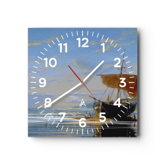 Zegar ścienny - Woda, ziemia, powietrze - 30x30cm - Pejzaż Morze Marynistyczny - Kwadratowy zegar ścienny - Nowoczeny Stylowy Zegar do salonu do kuchni - Cichy i Modny zegar ARTTOR