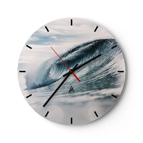 Zegar ścienny - Wodny szczyt - 30x30cm - Fala Morska Morze Ocean - Okrągły zegar na szkle - Nowoczeny Stylowy Zegar do salonu do kuchni - Cichy i Modny zegar ARTTOR