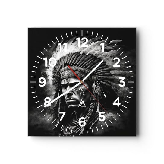 Zegar ścienny - Wódz i wojownik - 30x30cm - Indianin Plemiona Etniczny - Kwadratowy zegar ścienny - Nowoczeny Stylowy Zegar do salonu do kuchni - Cichy i Modny zegar ARTTOR