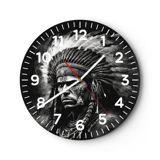 Zegar ścienny - Wódz i wojownik - 30x30cm - Indianin Plemiona Etniczny - Okrągły zegar ścienny - Nowoczeny Stylowy Zegar do salonu do kuchni - Cichy i Modny zegar ARTTOR