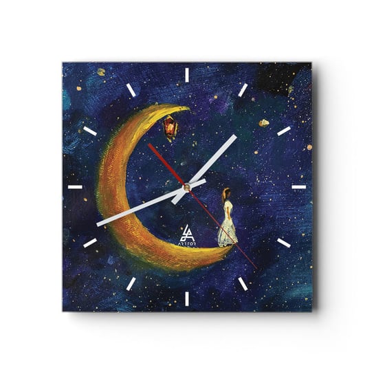 Zegar ścienny - Wołanie świata - 30x30cm - Fantasy Dla Dzieci Księżyc - Kwadratowy zegar na szkle - Nowoczeny Stylowy Zegar do salonu do kuchni - Cichy i Modny zegar ARTTOR