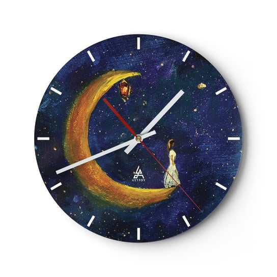 Zegar ścienny - Wołanie świata - 30x30cm - Fantasy Dla Dzieci Księżyc - Okrągły zegar na szkle - Nowoczeny Stylowy Zegar do salonu do kuchni - Cichy i Modny zegar ARTTOR