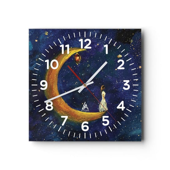 Zegar ścienny - Wołanie świata - 40x40cm - Fantasy Dla Dzieci Księżyc - Kwadratowy zegar szklany - Nowoczeny Stylowy Zegar do salonu do kuchni - Cichy i Modny zegar ARTTOR
