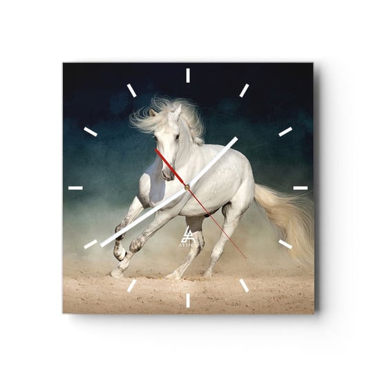 Zegar ścienny - Wolność w stanie czystym - 30x30cm - Koń Zwierzę Biały - Kwadratowy zegar na szkle - Nowoczeny Stylowy Zegar do salonu do kuchni - Cichy i Modny zegar ARTTOR