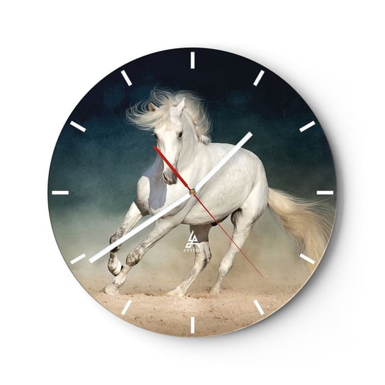 Zegar ścienny - Wolność w stanie czystym - 30x30cm - Koń Zwierzę Biały - Okrągły zegar na szkle - Nowoczeny Stylowy Zegar do salonu do kuchni - Cichy i Modny zegar ARTTOR