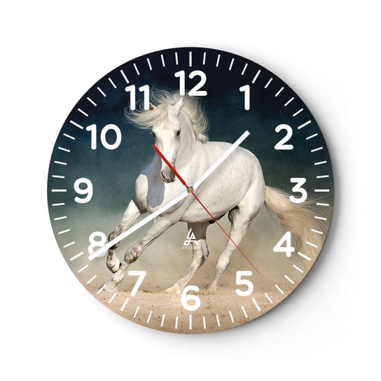 Zegar ścienny - Wolność w stanie czystym - 40x40cm - Koń Zwierzę Biały - Okrągły zegar szklany - Nowoczeny Stylowy Zegar do salonu do kuchni - Cichy i Modny zegar ARTTOR