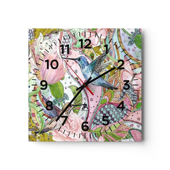 Zegar ścienny - Wplątane w pnączach - 30x30cm - Kwiaty Ptak Motyl - Kwadratowy zegar ścienny - Nowoczeny Stylowy Zegar do salonu do kuchni - Cichy i Modny zegar ARTTOR